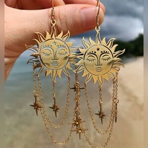 Sun and Star Gold Dangle Earrings